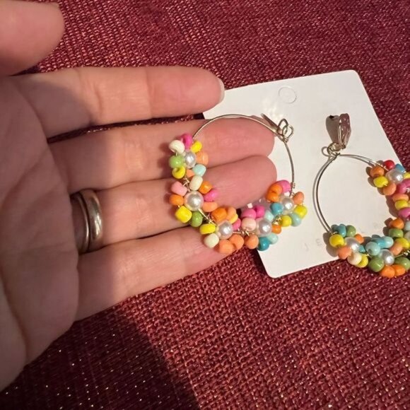 Bohemian Multicolor Hoop Beaded Earrings - Picture 4 of 4